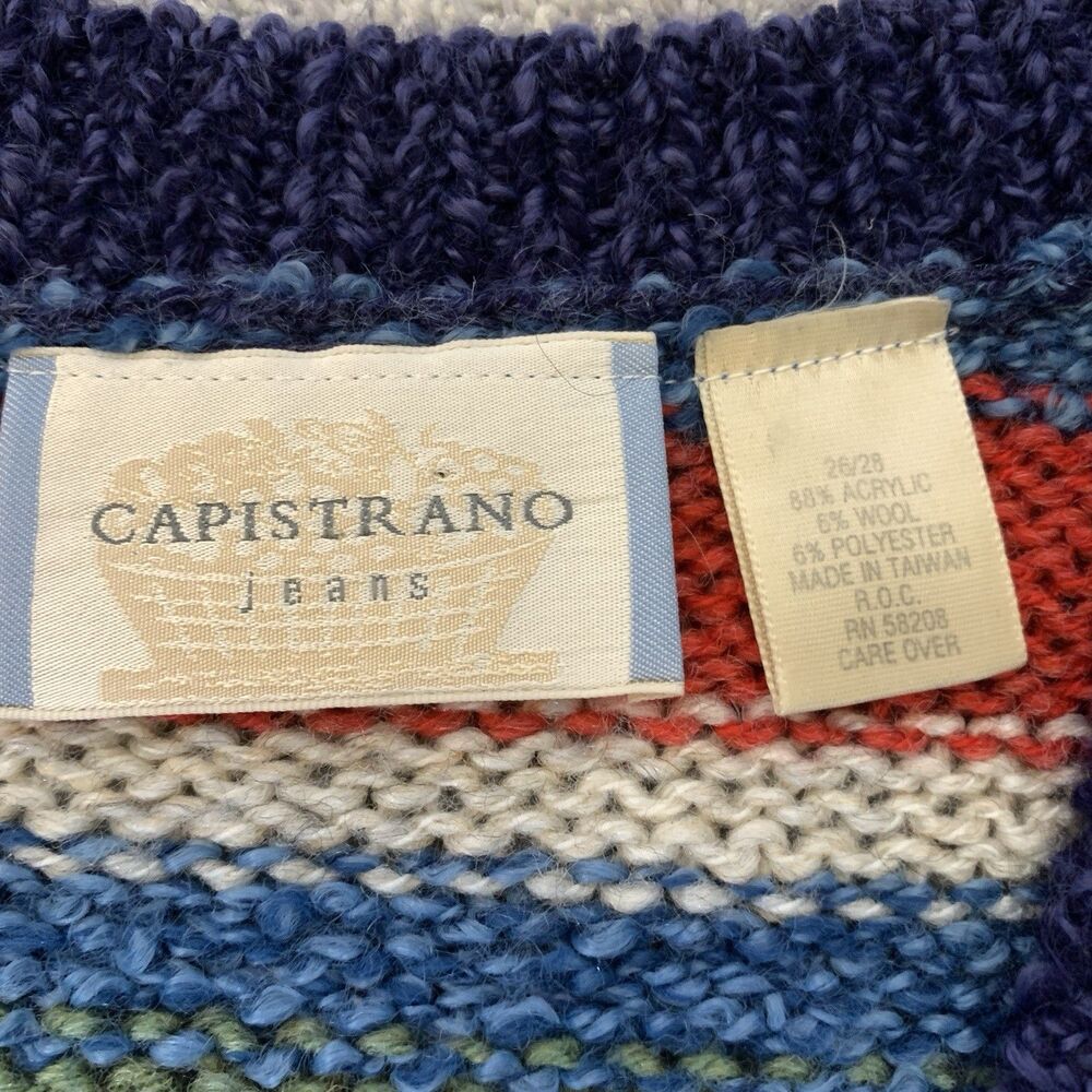 VTG 80s Capistrano Jeans Colorful Striped Sweater Vest Women's XL Taiwan R.O.C - Picture 3 of 7